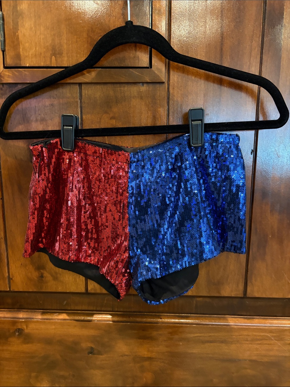 👻 Harley Quinn Costume Two Piece Set Sequin Red/Blue Boy Shorts + Tee